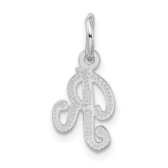14k White Gold, Sadie Collection, Mini Satin Script Initial R Charm - Picture 3 of 5